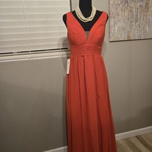 Red V-Neck Sleeveless Evening Gown